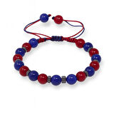 Makrome Örgülü Küre Kesim Bordo Mavi Jade Hematit Doğaltaş Kadın Taraftar Bileklik