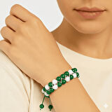 Çift Sıra Makrome Örgülü Küre Kesim Yeşil Beyaz Jade Doğaltaş Kadın Taraftar Bileklik