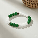 Küre Kesim Yeşil Beyaz Jade Doğaltaş Kadın Taraftar Bileklik