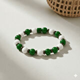 Küre Kesim Yeşil Beyaz Jade Doğaltaş Kadın Taraftar Bileklik M2