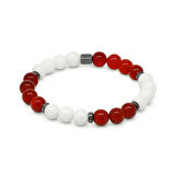 Küre Kesim Kırmızı Beyaz Jade Akik Hematit Doğaltaş Kadın Taraftar Bileklik