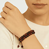 Çift Sıra Makrome Örgülü Küre Kesim Kırmızı Siyah Akik Oniks Doğaltaş Kadın Taraftar Bileklik