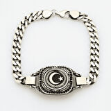 Ayyıldız Temalı Gurmet Zincirli 925 Ayar Gümüş Erkek Bileklik