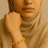 Makrome Örgülü Arpa Kesim Sarı Beyaz Renkli King Seccer Damla Kehribar Kadın Bileklik