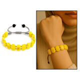 Makrome Örgülü Sarı Beyaz Renkli Doğal Damla Kehribar Rolex Kadın Bileklik