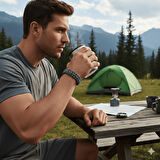 Pusulalı Çakmaklı Taktik Paracord Bileklik - Orman Mavi Kamuflaj Desen - Kamp ve Doğa Sporları İçin