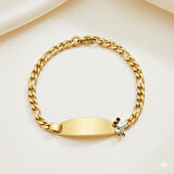 Çocuk Çelik Bileklik - İsme Özel Yazılı - Altın Renk - Mickey Mouse Figürlü - Figaro Zincirli