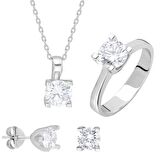 Starlight Diamond Pırlanta Montür "U" Tektaş 925 Ayar Gümüş 3'lü Takı Seti
