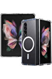 Samsung Galaxy Z Fold 3 Kılıf Magsafe Wireless Kablosuz Şarj Uyumlu Manyetik Şeffaf Kapak