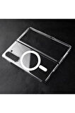 Samsung Galaxy Z Fold 5 Kılıf Magsafe Wireless Kablosuz Şarj Uyumlu Manyetik Şeffaf Kapak