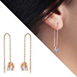 Zirkon Tektaşlı Sandviç Tasarım Rose Renk 925 Ayar Gümüş Sallantılı Küpe