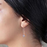 Zirkon Tektaşlı Sandviç Tasarım Rose Renk 925 Ayar Gümüş Sallantılı Küpe