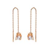 Zirkon Tektaşlı Sandviç Tasarım Rose Renk 925 Ayar Gümüş Sallantılı Küpe