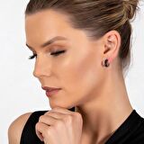 Siyah Zirkon Taşlı Yarım Tur 925 Ayar Kadın Küpe