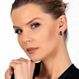 Siyah Zirkon Taşlı Yarım Tur 925 Ayar Kadın Küpe