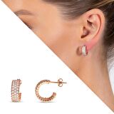 Zirkon Taşlı Yarım Tur Rose Renk 925 Ayar Gümüş Kadın Küpe