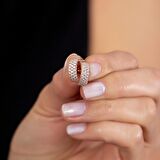 Zirkon Taşlı Yarım Tur Rose Renk 925 Ayar Gümüş Kadın Küpe