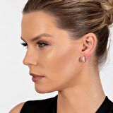 Zirkon Taşlı Yarım Tur Rose Renk 925 Ayar Gümüş Kadın Küpe