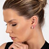 Zirkon Taşlı Yarım Tur Rose Renk 925 Ayar Gümüş Kadın Küpe