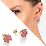 Pembe Zirkon Taşlı Lotus Çiçeği Tasarım 925 Ayar Gümüş Küpe