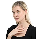 Oval Tek Taş Tasarım Sıralı Zirkon Taş Süslemeli Sallantılı Zincir Detaylı Silver Renk 925 Ayar Gümüş Kadın Küpe