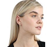 Oval Tek Taş Tasarım Sıralı Zirkon Taş Süslemeli Sallantılı Zincir Detaylı Silver Renk 925 Ayar Gümüş Kadın Küpe