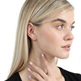 Beyaz Zirkon Taşlı Kalp Tasarım Rose Renk 925 Ayar Gümüş Kadın Küpe