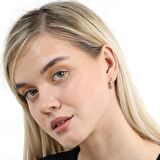 Tek Sıra Beyaz Zirkon Taşlı Rose Renk Yarım Tur 925 Ayar Kadın Küpe