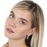 Çift Sıra Beyaz Zirkon Taşlı  925 Ayar Gümüş Gurmet Kadın Küpe