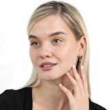 Mavi Mineli Nazar Boncuğu Detaylı Rose Renk 925 Ayar Gümüş Kadın Küpe