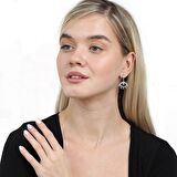 Beyaz Zirkon Taşlı Göz Tasarım Silver Renk 925 Ayar Gümüş Kadın Küpe