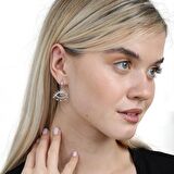 Beyaz Zirkon Taşlı Göz Tasarım Silver Renk 925 Ayar Gümüş Kadın Küpe