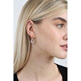 Beyaz Zirkon Taşlı Hulahop Model Rose Renk 925 Ayar Gümüş Kadın Küpe