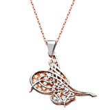 925 Ayar Gümüş Zirkon Taşlı Gölgeli Tuğra Model Kaplama Kolye