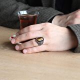 Vav İşlemeli Kaplangözü Taşlı 925 Ayar Gümüş Erkek Yüzük