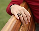 Vav İşlemeli Kaplangözü Taşlı 925 Ayar Gümüş Erkek Yüzük