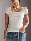 Wearflawless Kadın Fitilli U Yaka Göğüs Dekolteli Bluz, T-Shirt