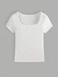 Wearflawless Kadın Fitilli U Yaka Göğüs Dekolteli Bluz, T-Shirt