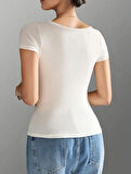 Wearflawless Kadın Fitilli U Yaka Göğüs Dekolteli Bluz, T-Shirt