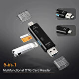 5'i 1 arada USB Tip C / USB / Mikro USB / TF / SD Hafıza Kartı Okuyucu OTG Adaptörü