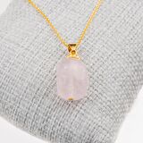 Pembe Kuvars Taşı Kolye-Gold Renk