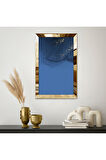 Gümüş Aynalı Pleksi Çerçeveli Suluboya Tarzında Mavi Arka Planlı Soyut Tasarım Mdf Tablo