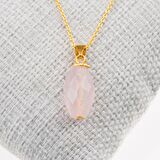 Pembe Kuvars Taşı Kolye-Gold Renk