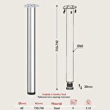 Masa Ayağı 71cm * 60mm Siyah 1 Adet