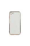 Apple iPhone SE 2020 Kılıf Kenarları Gold Kamera Korumalı Renkli Pastel Silikon Beyaz