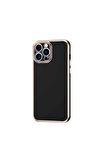 Apple iPhone 12 Pro Max Kılıf Kenarları Gold Kamera Korumalı Renkli Pastel Silikon Siyah