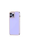 Apple iPhone 12 Pro Max Kılıf Kenarları Gold Kamera Korumalı Renkli Pastel Silikon Mor