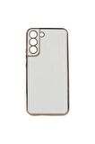 Samsung Galaxy S22 Plus Kılıf Kenarları Gold Kamera Korumalı Renkli Pastel Silikon Beyaz