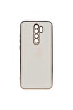 Xiaomi Redmi Note 8 Pro Kılıf Kenarları Gold Kamera Korumalı Renkli Pastel Silikon Beyaz