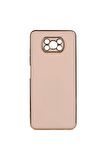 Xiaomi Poco X3 Kılıf Kenarları Gold Kamera Korumalı Renkli Pastel Silikon Rose Gold